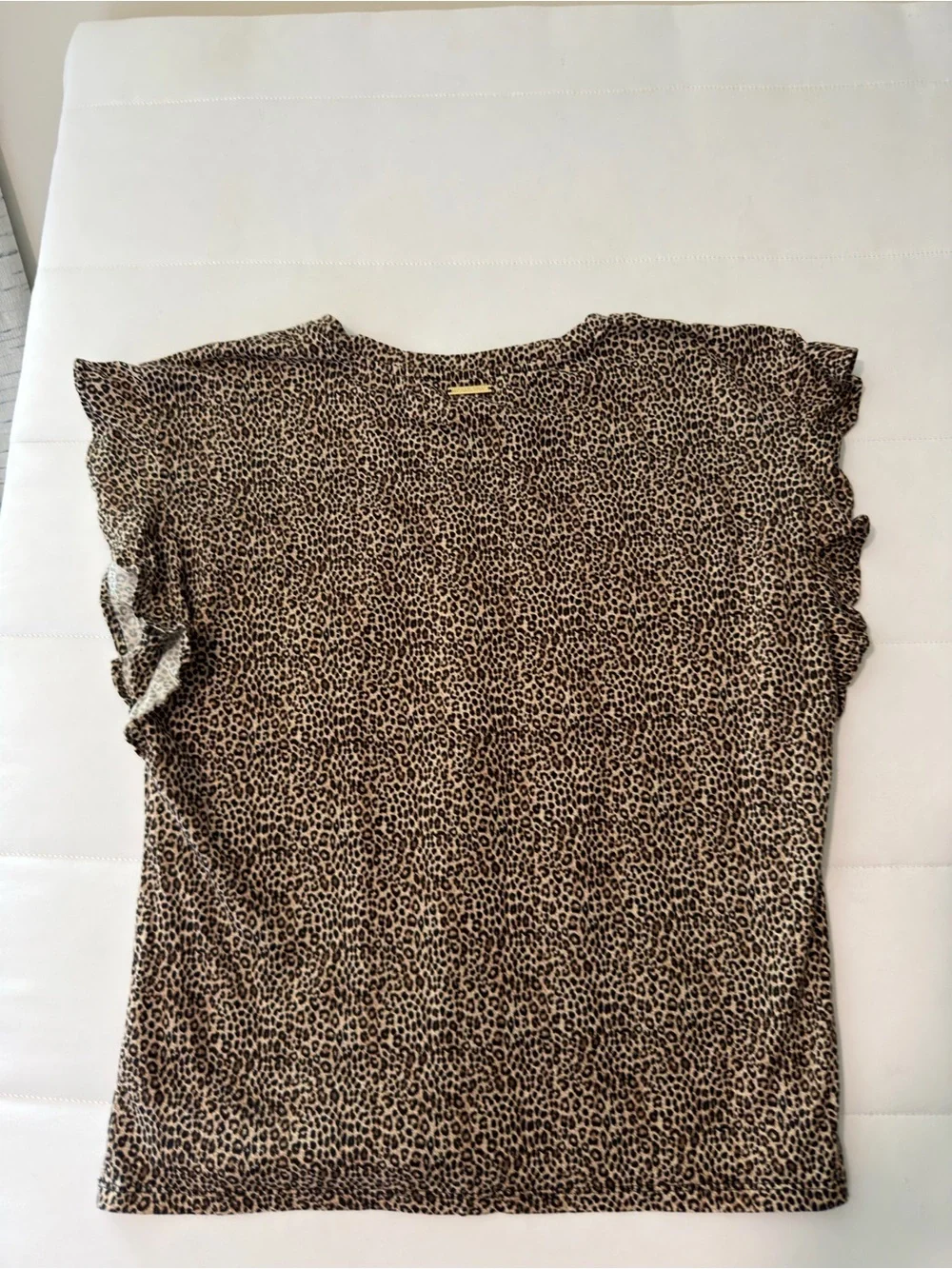 Michael Kors Brown Black Leopard Print Knit Cap Sleeve Pullover T-Shirt L/G